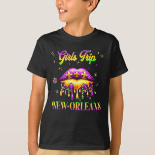 Girls Trip New Orleans Mardi Gras Lips Beads Carni T-Shirt