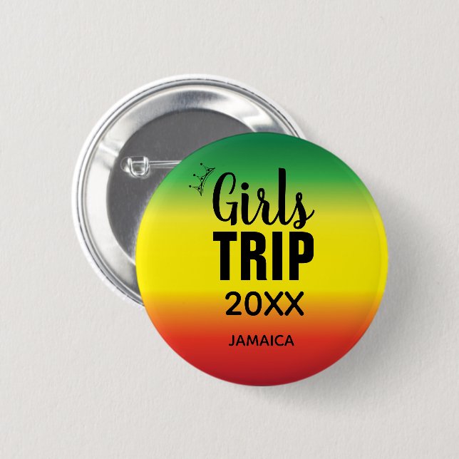 Girls Trip with Crown Year & Name Green Yellow Red 2 Inch Round Button (Front & Back)