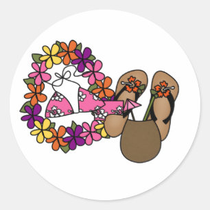 Girls Tropical Flip Flops One Classic Round Sticker