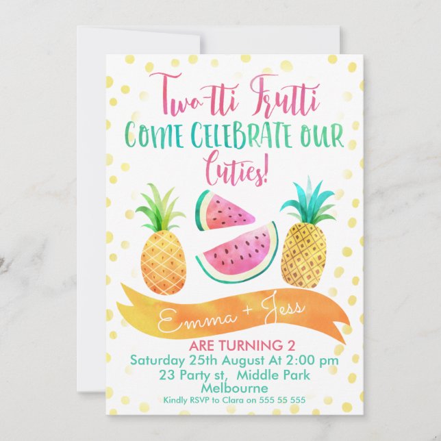 Girls Twins Two-tti Frutti 2e Invitation anniversa (Devant)