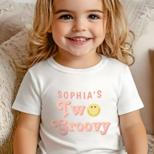 Girls Two Groovy Retro Pink Birthday Baby T-Shirt