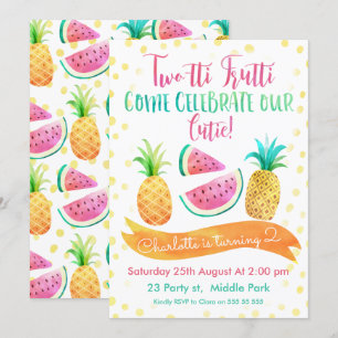 Girls Two-tti Frutti 2nd Birthday Invitation