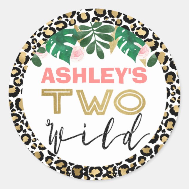 Girls Two Wild Safari Themed Birthday Sticker (Front)