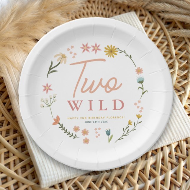 Girls Two Wild Wildflower Minimalist 2nd Birthday Paper Plate (Creator Uploaded)