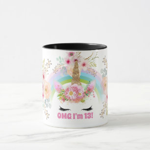 Girls UNICORN 13th Birthday Mug Customizable Pink