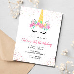 Girl's Unicorn 4th Birthday Party Invitation<br><div class="desc">Adorable pink confetti with unicorn design 4th birthday party invitations for girls. Customize with your party details,  this birthday party invitation reverses to coordinating pink to match the text.</div>