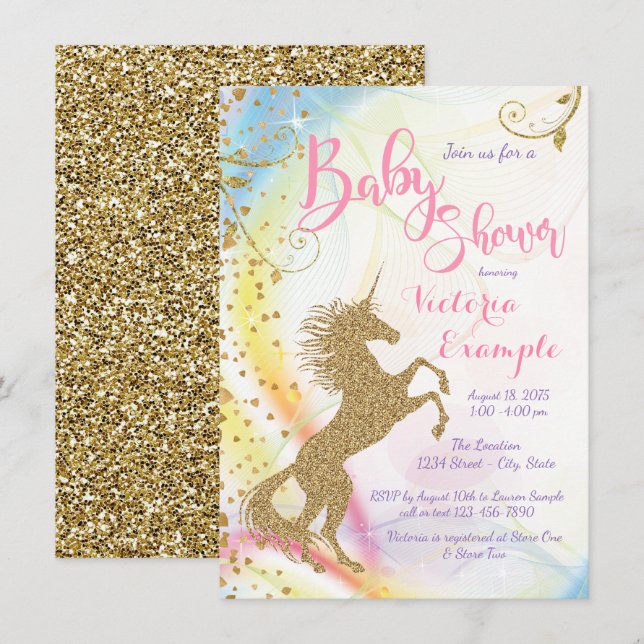 Girls Unicorn Baby Shower Invitations (Front/Back)