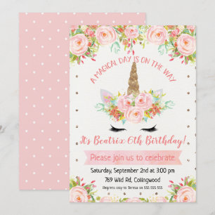 Girls Unicorn Birthday Invitation