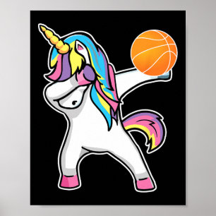 Girls Unicorn Dabbing Bysketbyll Player Fun Bbylle Poster