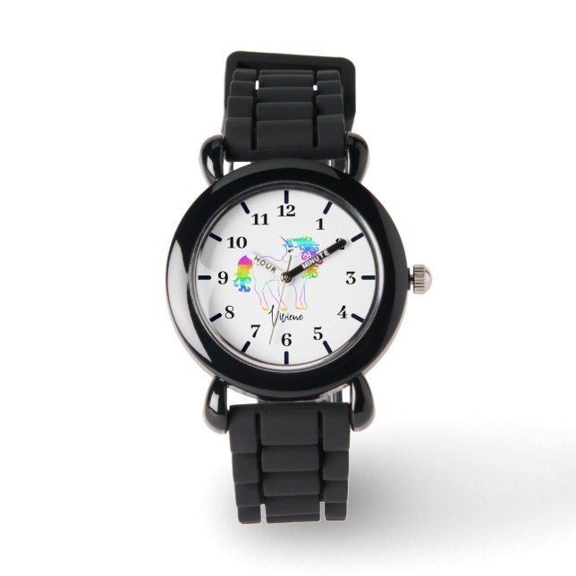 Girls Unicorn Silver Glitter Watch (Front)
