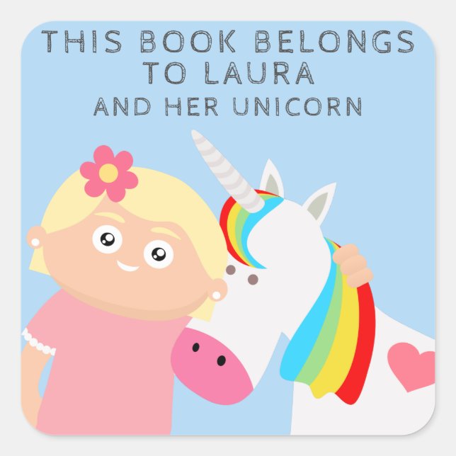 Girls Unicorn Square Sticker (Front)