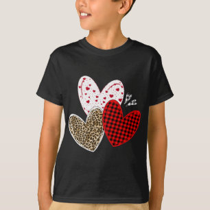 Girls Valentines Days Hearts Love Leopard Red Plai T-Shirt