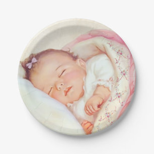 Girls Vintage Baby Shower Paper Plate