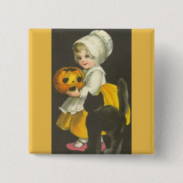 Girls Vintage Halloween Theme Pin Button Badge (Front)