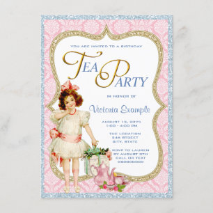 Girls Vintage Tea Party Invitation
