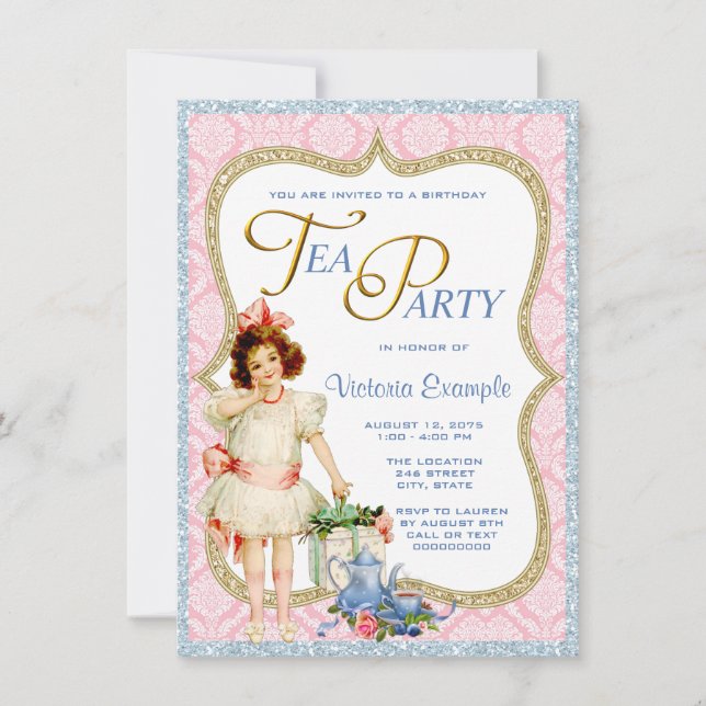 Girls Vintage Tea Party Invitation (Front)