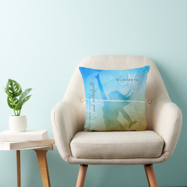 Girl's volleyball at the beach throw pillow (Chair)