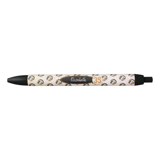 girls volleyball black orange personalized black ink pen (Front)