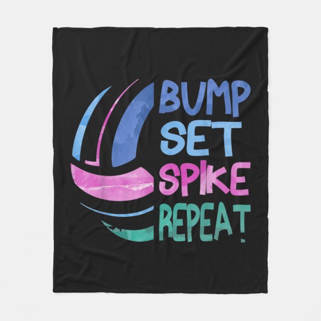 Girls Volleyball Bump Set Spike Repeat Blue Purple Fleece Blanket (Front)