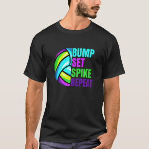Girls Volleyball Bump Set Spike Repeat Blue Purple T-Shirt