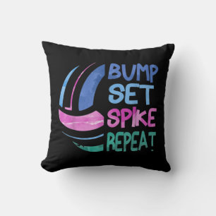 Girls Volleyball Bump Set Spike Repeat Blue Purple Throw Pillow