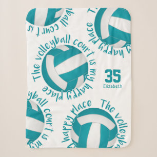 girls volleyball court happy place teal grey sherpa blanket