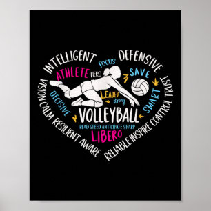 Girls Volleyball Libero Heart Volley For Teens Wom Poster