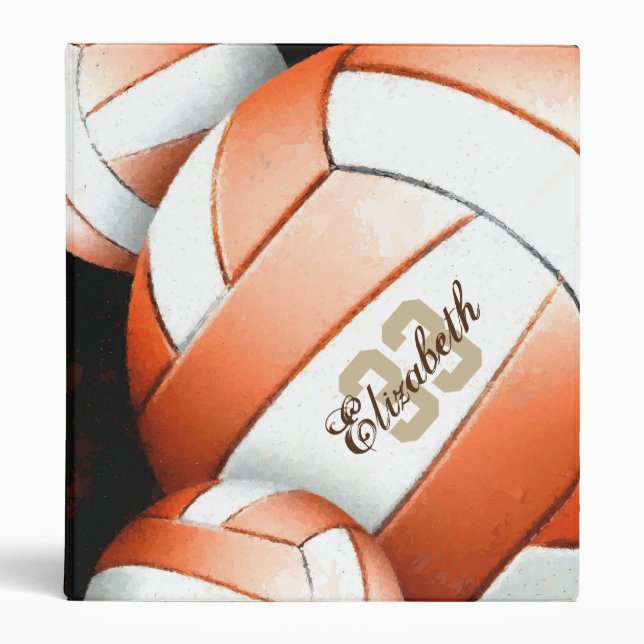 girls Volleyball Orange White Black Binder (Front)