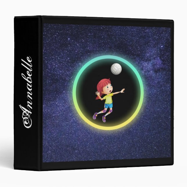 Girls Volleyball Spike Galaxy 3 Ring Binder (Front/Spine)