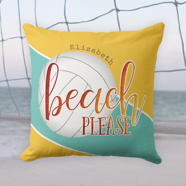 girls' volleyball trendy “beach please” throw pillow (Creator Uploaded)