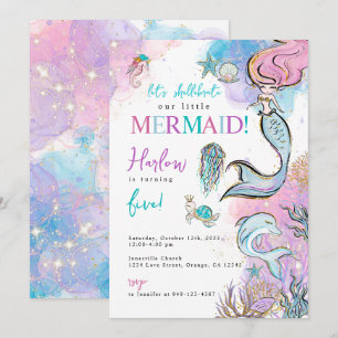 Girl's Watercolor Mermaid Birthday Invitation