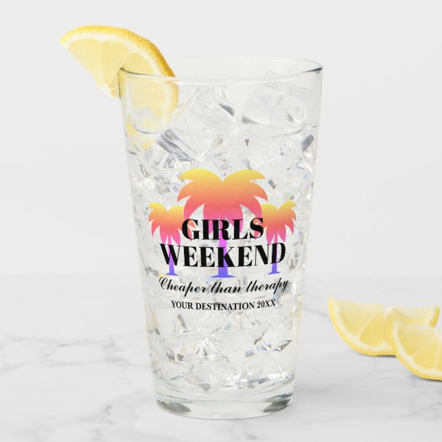 Girls weekend away palm tree destination party glass (Front Ice)