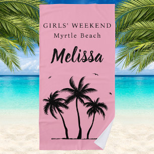 Girls Weekend Blush Pink Palm Tree Beach Towel