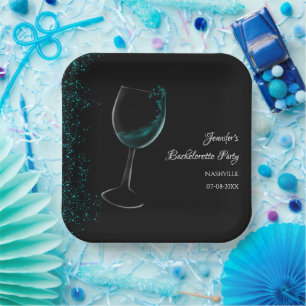 Girls weekend mocktail bachelorette party blue paper plate