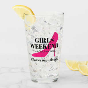 Girls weekend pink stiletto bachelorette party glass