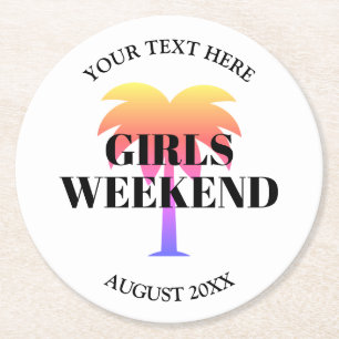 Girls weekend tropical palm tree round paper coast coaster