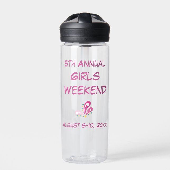 Girls Weekend with Date Name Customizable Text Water Bottle (Front)