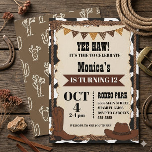 Girls Western Cowgirl 12th Birthday Rodeo Invitation
