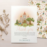 Girls Whimsical Fairytale Kids Birthday Thank You Card<br><div class="desc">This cute and whimsical birthday thank you card features a pink whimsical enchanted castle,  with a prince,  princess,  and flowers. The perfect magical fairytale design for your kids birthday!</div>