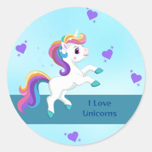 Girls Whimsical Teal Unicorn BIrthday Party Classic Round Sticker