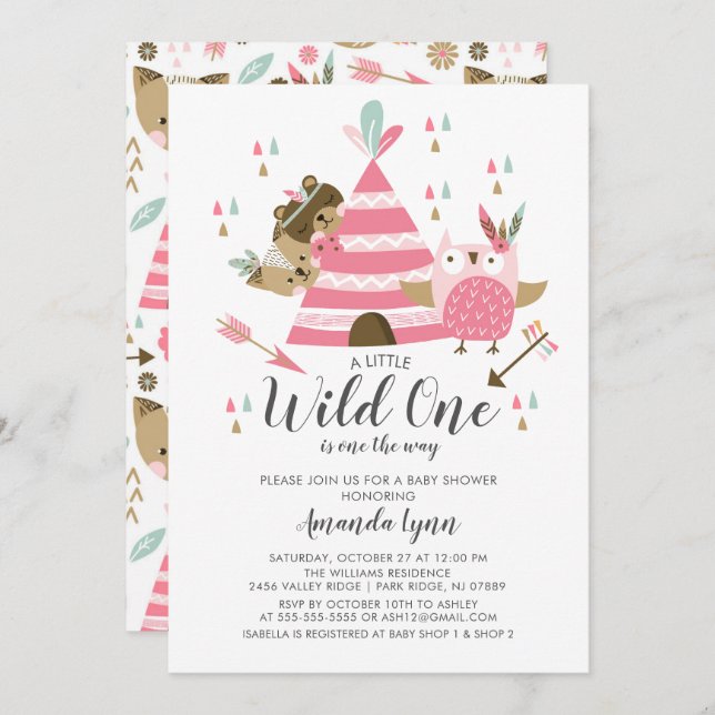 Girls Wild One Baby Shower Invitation (Front/Back)