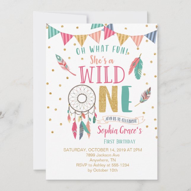 Girls Wild One First Birthday Invitation (Front)