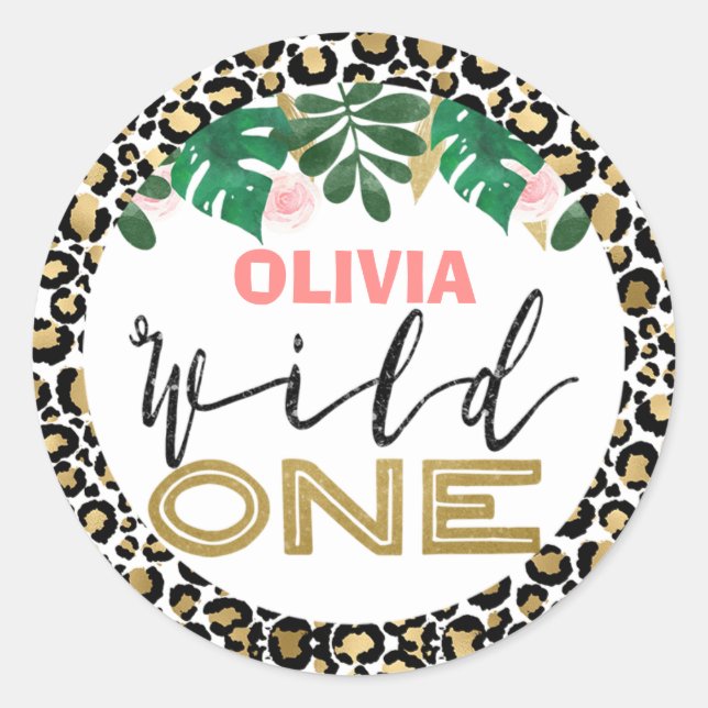 Girls Wild One Safari Anniversaire Sticker (Devant)