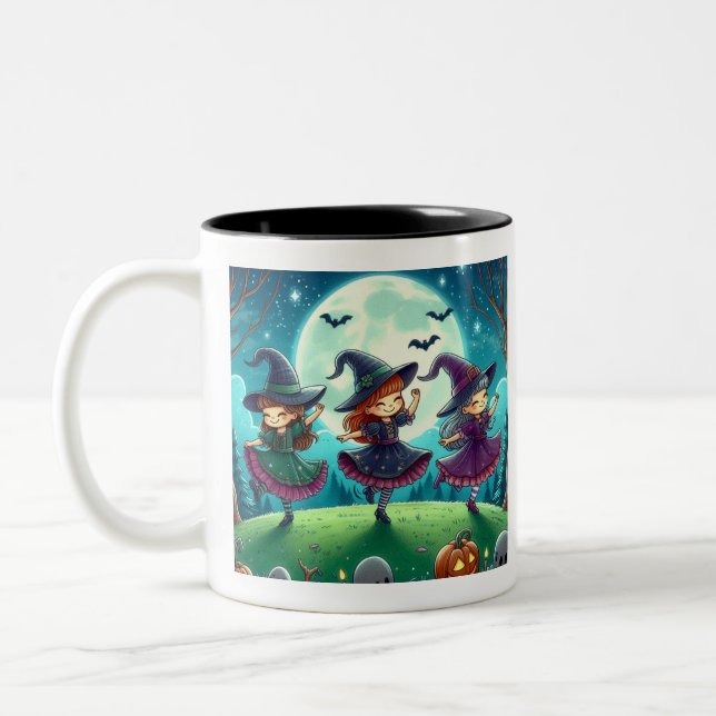 Girls Will be Girls quote, witchs in the moonlight Two-Tone Coffee Mug (Left)