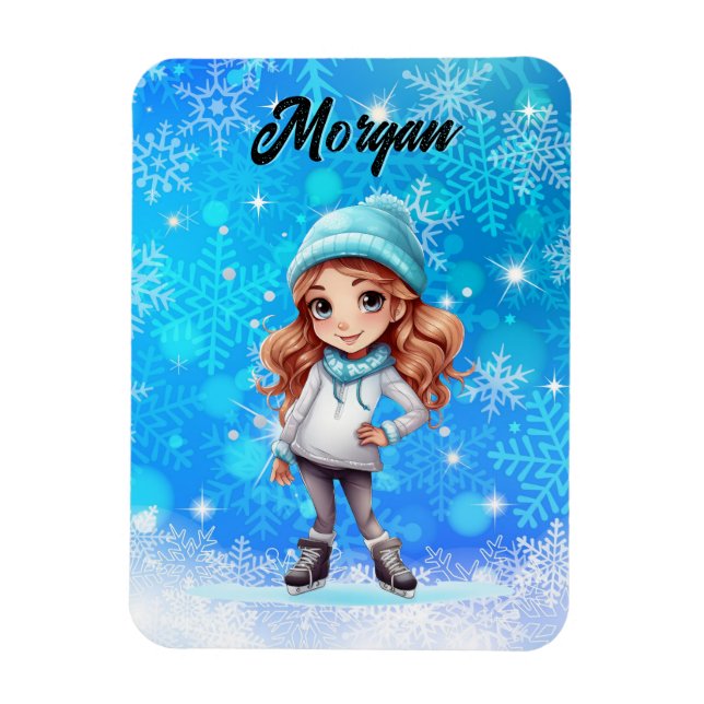 Girls Winter Ice Skate Figure Skate Snowflake Magnet (Vertical)