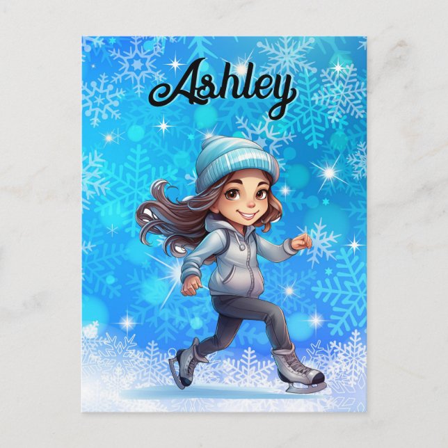 Girls Winter Ice Skate Figure Skate Snowflake Postcard (Front)