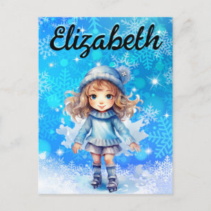 Girls Winter Ice Skate Figure Skate Snowflake Postcard