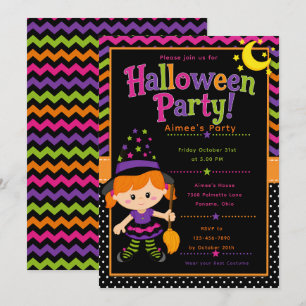 Girls Witch Halloween Party Invitation
