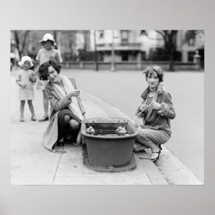 Girls with Pet Ducklings, 1927. Vintage Photo Poster