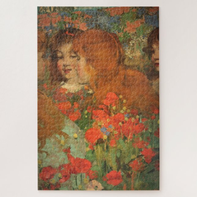 Girls With Red Poppies (by George Henry) Jigsaw Puzzle (Vertical)